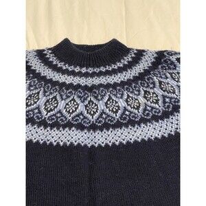 Paul Mage Sweater Womens Large Blue Fair Isle Wool Made in Denmark Vintage